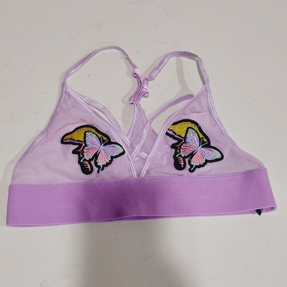 BODY RAGE Women's Lavender Butterfly Embroidered Bra Size Medium